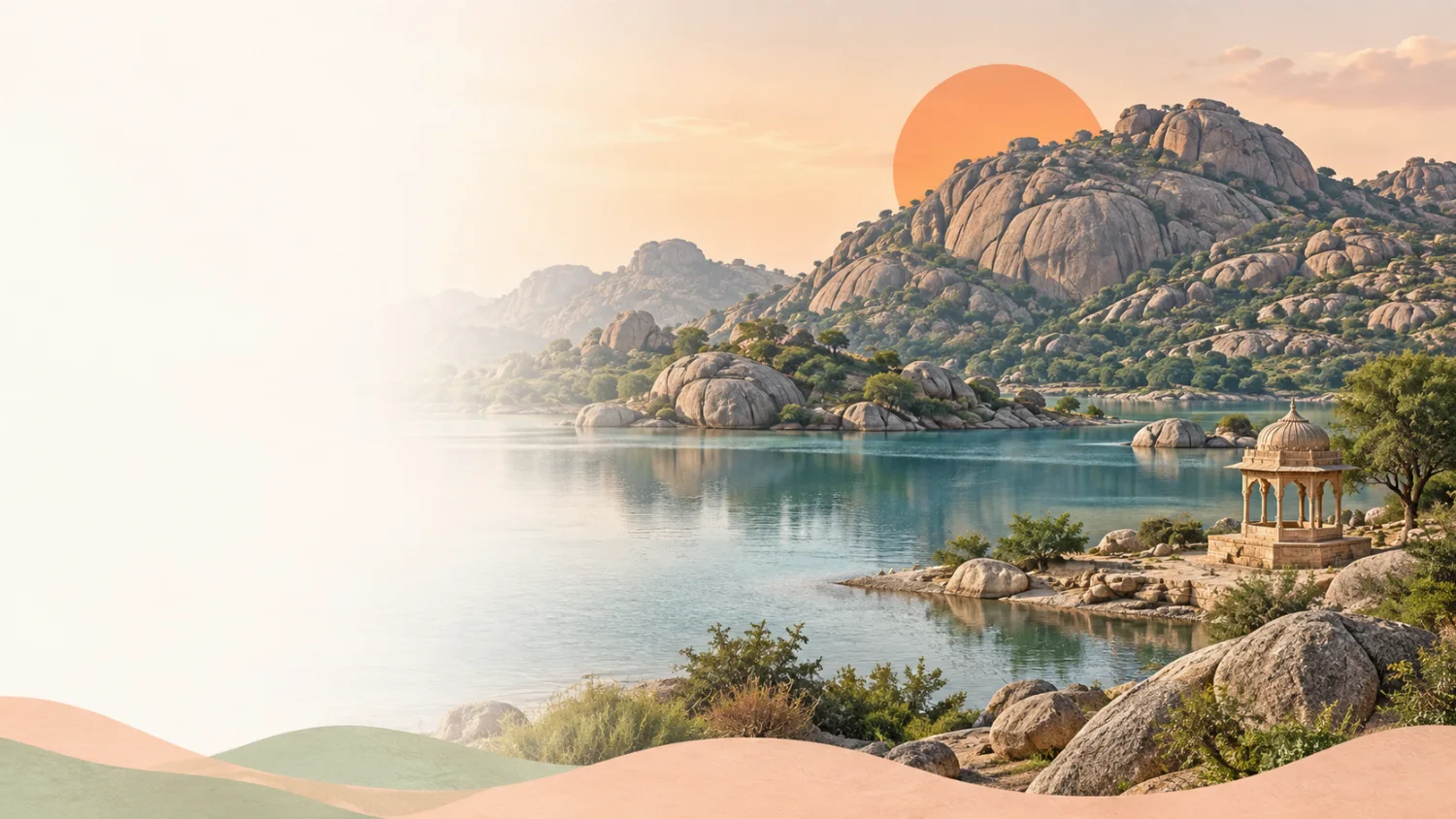 Illustration inspired by Jawai's granite hills and reservoir in Pali district